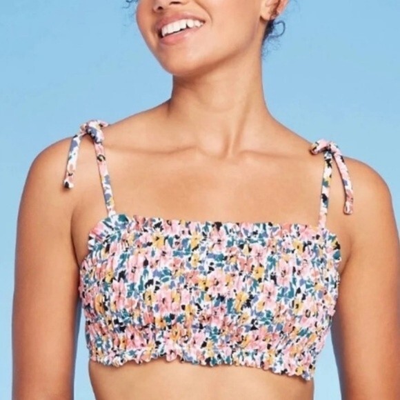 Xhilaration smocked floral print strappy back bikini top size small - Picture 1 of 5